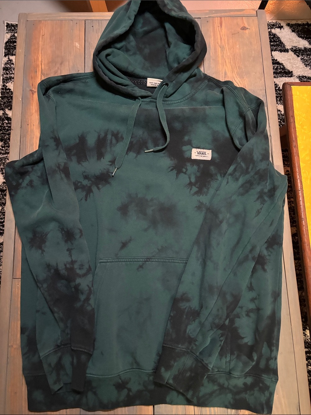 Vans Men's Dark Green and Black Tie-Dye Hoodie